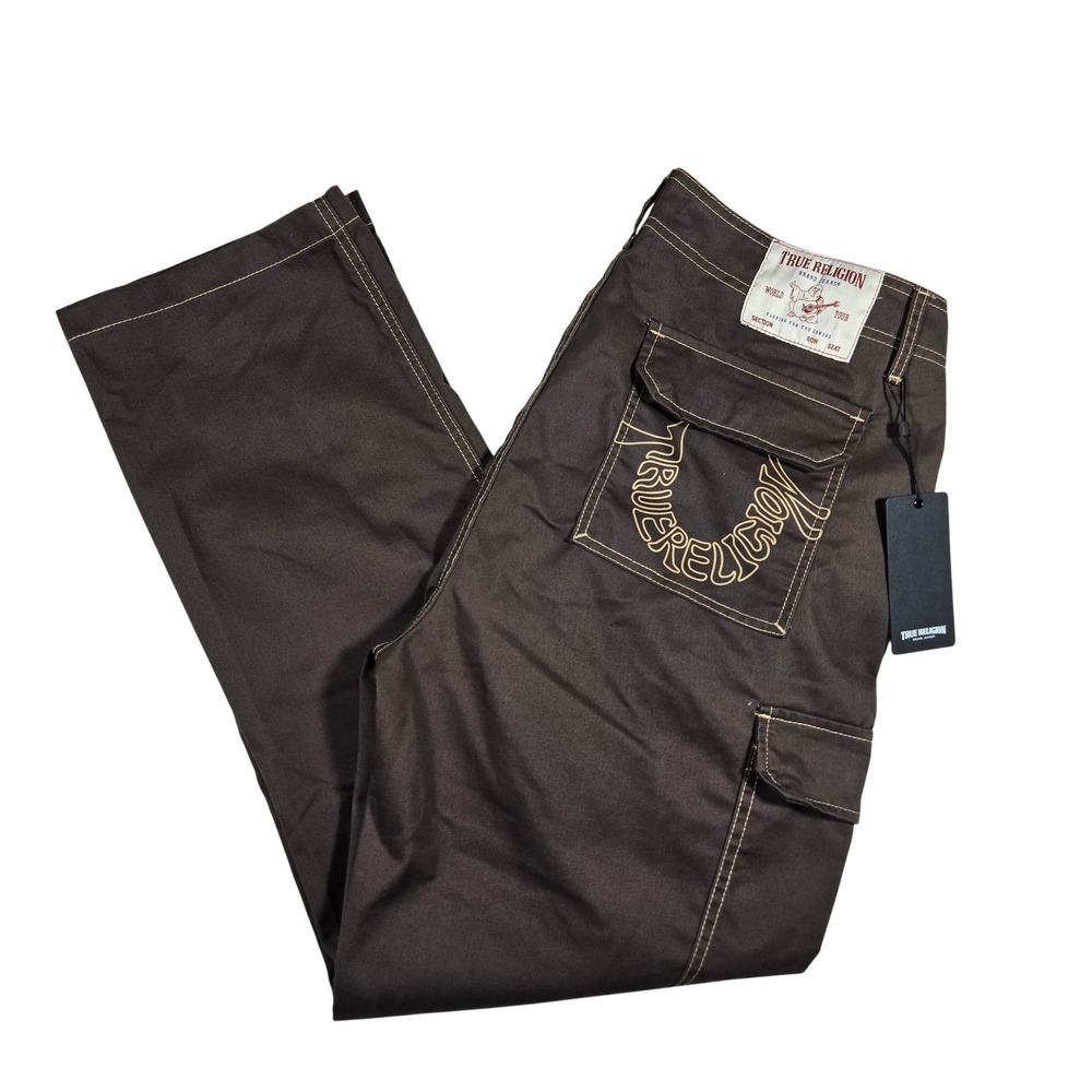 True Religion Mens 36x32 Cargo SN Pants HS Outline Bracken Brown 700820